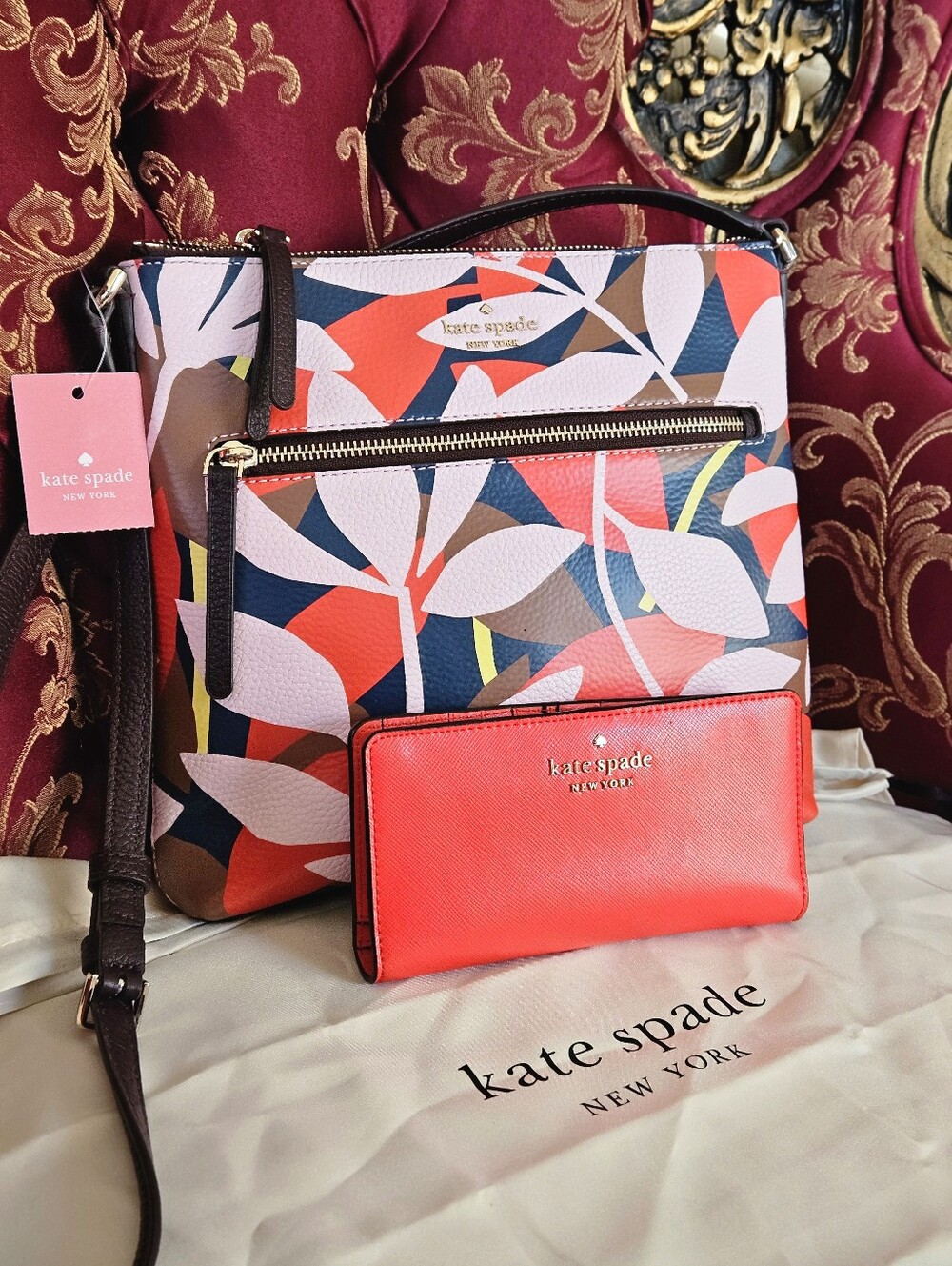 Kate Spade Jackson Tropical Multicolor Floral Crossbody with Coral Wallet